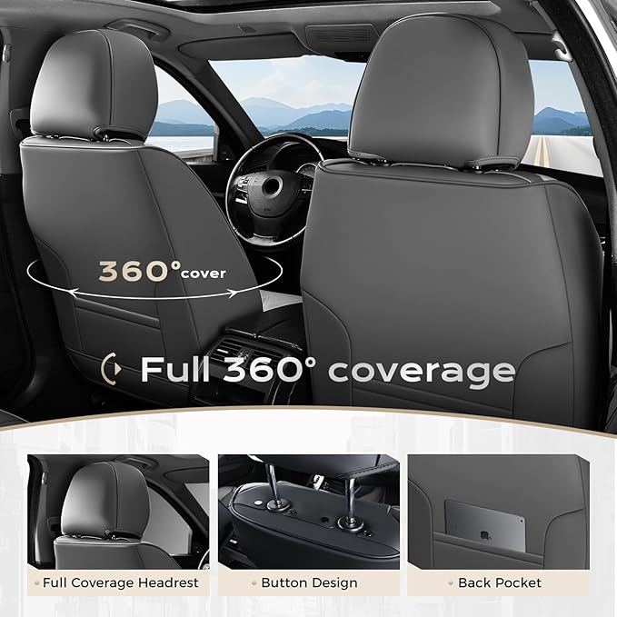 Coverado Car Seat Covers, Front Covers for Cars, Car Seat Cover Front Seats, Automotive Seat Cover, Waterproof, Leather Car Seat Cushion, Universal Interior Covers Seat Protectors for Most Cars