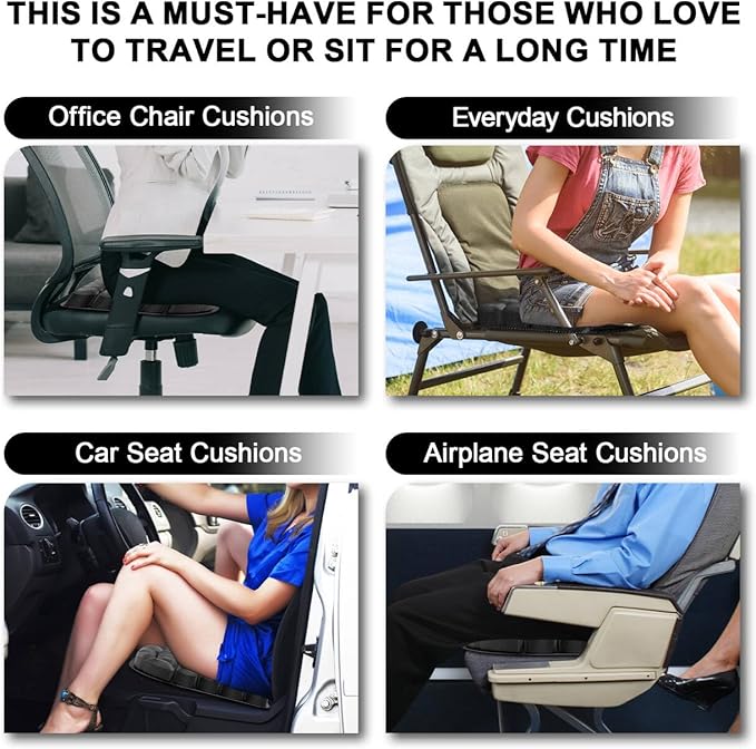 Travel Seat Cushion, Comfortable 3D Inflatable Seat Cushion for Hemorrhoid and Tailbone Pain Relief, Optimal Support for Long Sitting in Car, Air Travel, Office Chairs Etc (Gray, 16" x18")
