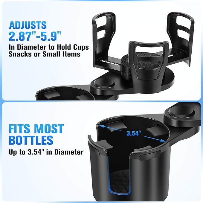 Car Cup Holder Expander, Universal 2 in 1 Large Cupholder Expander Adapter for Car with Adjustable Base, Fits Large Bottles, Snack, Drinks Cups, Black