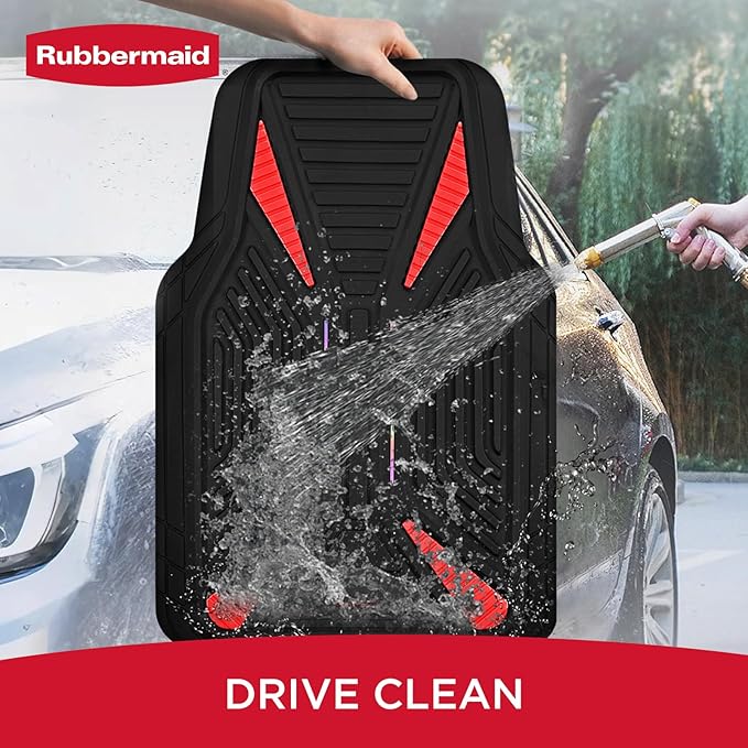 Rubbermaid Car Mat Full Set, Universal Trim-to-Fit Heavy-Duty Car Floor Mats – 4-Piece Set for All Weather Protection – Durable Rubber Mat for Cars, Trucks, SUVs & Vans-Red
