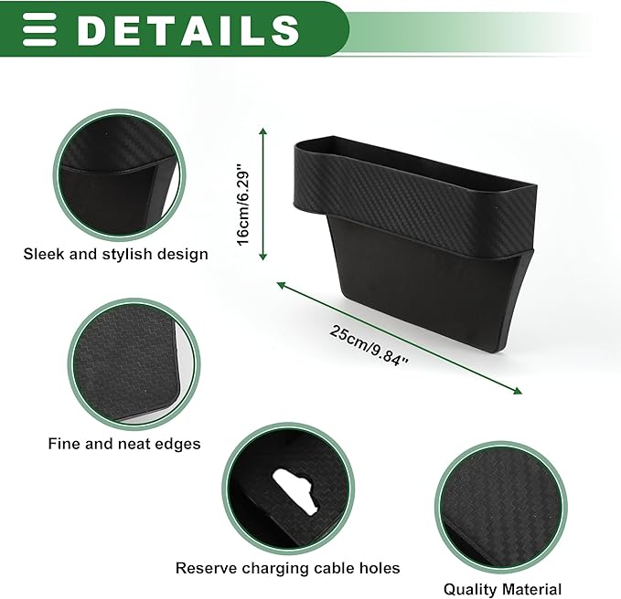 Motoforti Universal Car Seat Storage Box Front Seat Gap Filler Car Seat Gap Organizer Car Storage Accessories, Left Side, Carbon Fiber Pattern, Black