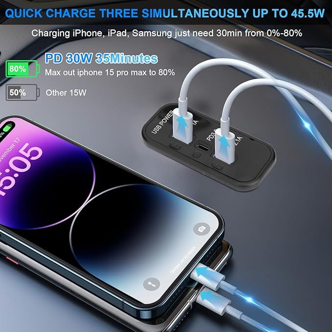 4PCS 3 Ports 12V RV USB Outlet 45.5W, PD3.0 Type-C Quick Charge & Dual A Port 3.1A Panel Wall Mount, Automotive Car Socket Charger Adapter for RV Marine Boat Bus ATV Motorcycle Truck