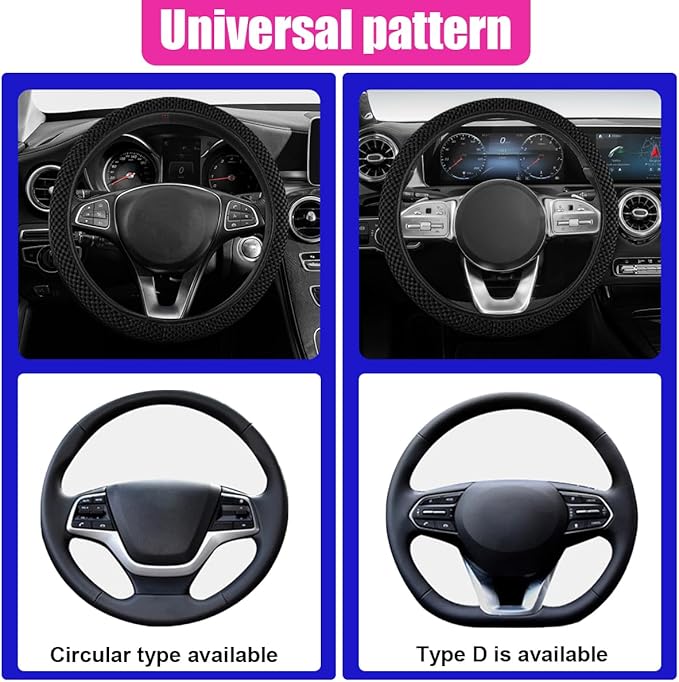 Elastic Stretch Steering Wheel Cover, Anti-Slip 15 inch Microfiber Odorless Breathable Ice Silk Car Steering Wheel Protector, Easy Carry, Warm in Winter & Cool in Summer (Black)