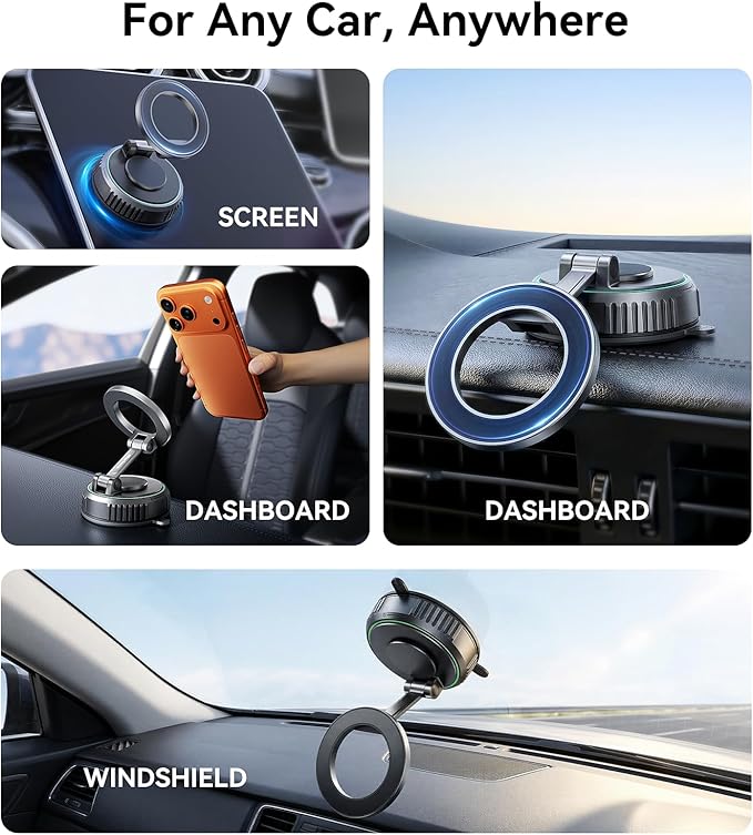 Rorhxia 2026 Upgraded Magnetic Phone Holder for Car Dashboard and Windshield, [Various Material Dashboard Friendly] Strong Magnet, Mag-Safe Car Phone Mount, Fit for iPhone 17 Pro Max 16 15 14 13 12