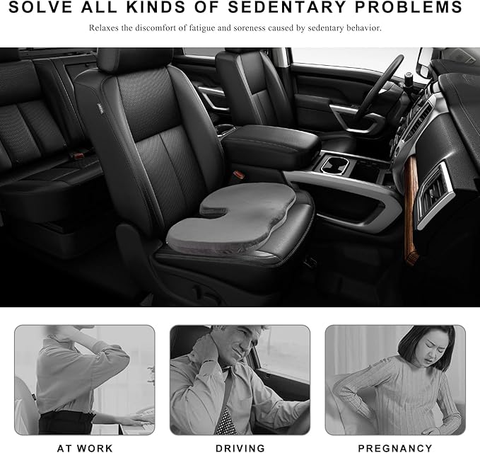Car Seat Cushion, Memory Foam Cushion for Tailbone Pain & Sciatica Relief, Ergonomic Seat Cushion Comfortable Chair Relief Pillow for Car Office Wheelchair, car Accessories (Gray)