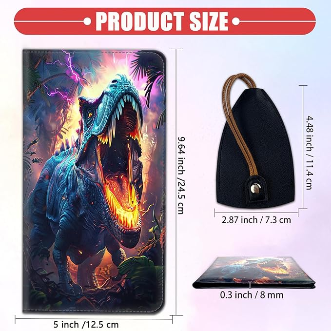 Car Registration and Insurance Card Holder for Women Men, Waterproof PU Leather Glove Box Car Organizer with Magnetic Shut, Vehicle Document Holder for Driver License,Cards, Dinosaur Pattern