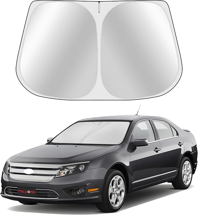 Toluoma Custom Fit Windshield Sun Shade for Ford Fusion 2006-2012 - Full Coverage, 210T Reflective Fabric, Double-Layer Design - Blocks 99% UV Rays, Keeps Car Cool, Easy to Install and Store