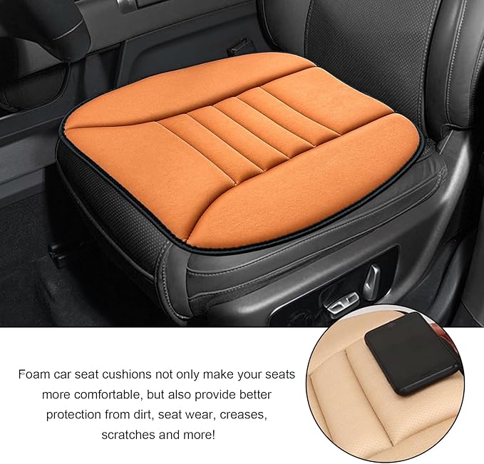 Car Seat Cushion, 1.2" Thick Comfort Memory Foam Auto Seat Pad with Non Slip Bottom, Breathable Driver Seats Pillow Pressure Relief Chair Cushion for Vehicle Office Home (Orange)