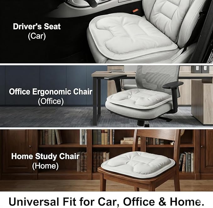 Bzxpk Skin-Friendly & Dirt-Repellent Leather Car Seat Cushion, Non-Slip PU Leather Seat Cover for Car, Office Chair & Travel, Breathable Comfort Cushion (Khaki, Three-Piece Set)