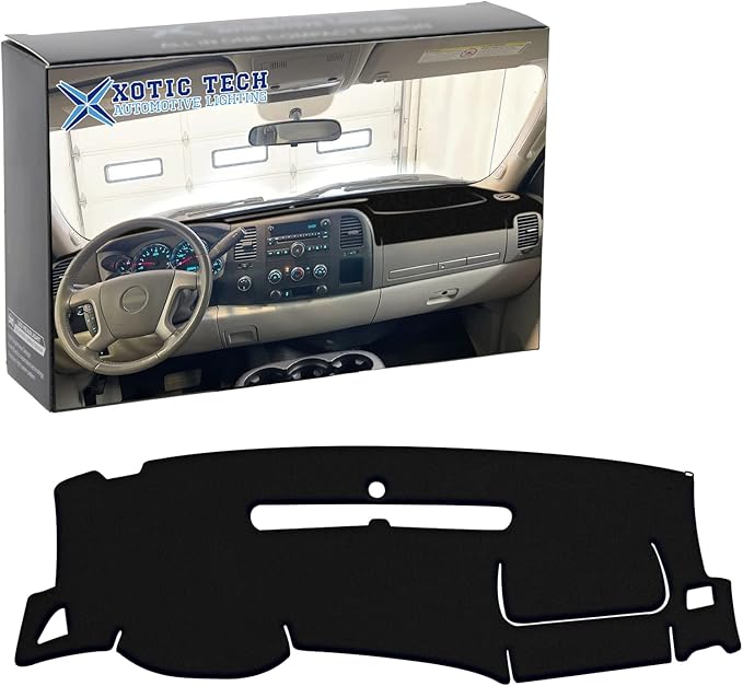 x xotic tech Center Console Dashboard Mat Pre-Cut Non-Slip Sunshield Sun Glare Protector Dash Carpet Pad Black Cover Compatible with Chevrolet Silverado or GMC Sierra 2007-2013,w/Two Golve Box-Type C