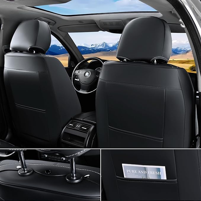 FLORICH Car Seat Covers Full Set, Leather Seat Covers for Cars 5 Seats, Waterproof Car Seat Protector,Automotive Seat Covers & Accessories Fit for SUV Sedan Truck-Black&White