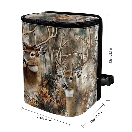 Talayituse Deer Hunting Camo Leaves Print Car Trash Can with Lid, Leak Proof Auto Trash Bag Hanging Vehicle Garbage Can Multipurpose Storage Container for Back Seat Road Trip