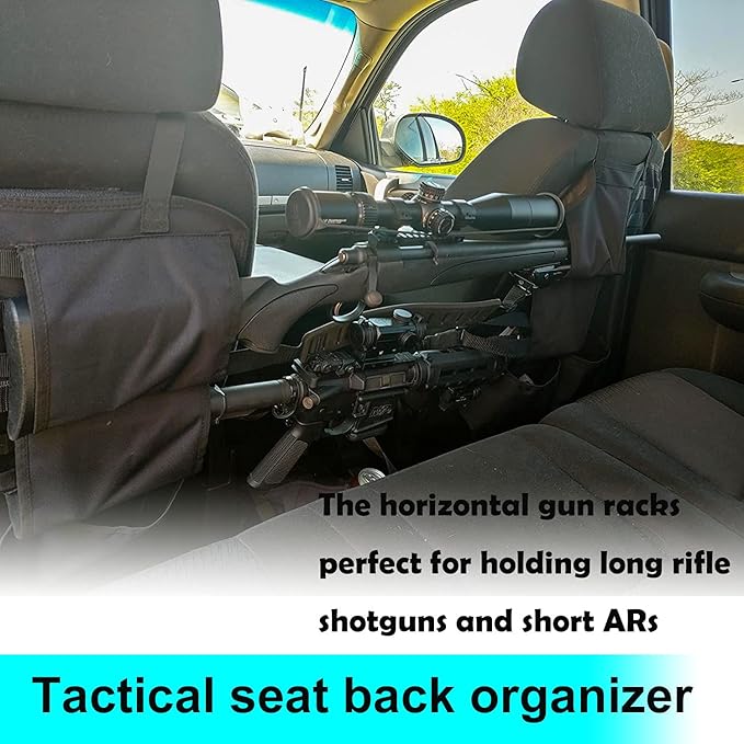 2PCS Tactical Seat Back Organizer Molle Car Backseat Gun Rack Shotgun Holder Panel Accessories Vehicle Seatback Rear Storage Cover Protector for Truck MPV Wrangler black