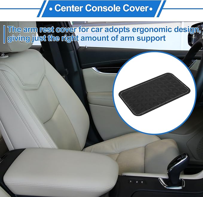 Car Center Console Cushion Pad 12.59"x7.87" Center Console Cover Armrest Seat Box Cover Faux Leather Black