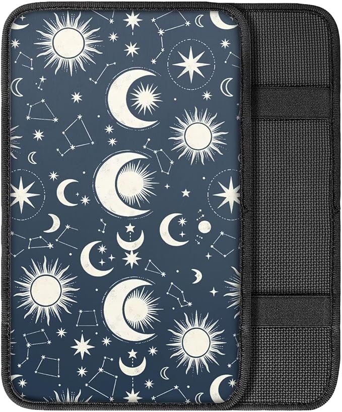 Moon and Star Center Console Cover for Car Soft Waterproof Armrest Cover Cushion Dustproof Armrest Seat Box Cover Protector for Vehicles SUV Truck Cars Auto