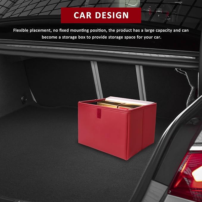 Car Trash Bin, Foldable Leather Auto Rubbish Can with Reinforced Bottom & Trash Bags, Waterproof Hanging Garbage Can Backseat Storage Box for Most Vehicles, Car Accessories (Red)