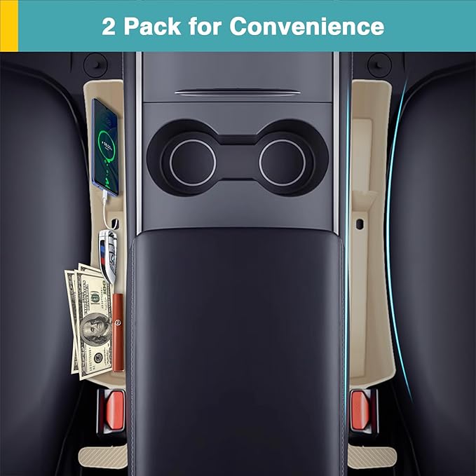 Car Seat Gap Filler Organizer, 2 Pack Car Front Seat Organizer Universal Fit Car SUV Truck, Auto Console Side Storage Box for Holding Phone, Glasses, Car Interior Accessories for Women Men