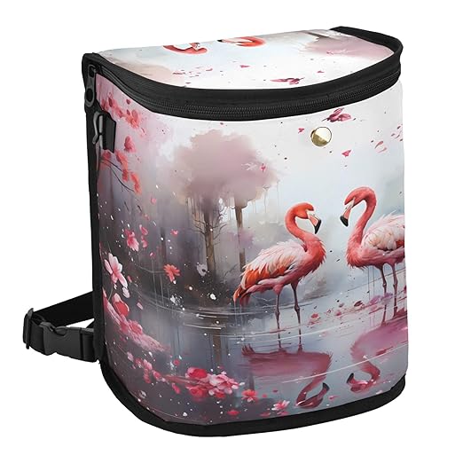 MNSRUU Car Trash Can with Lid, Flamingos and Flowers Car Trash Bag Hanging Organizers and Storage for Front Back Seat, Leak-Proof Trash Bin