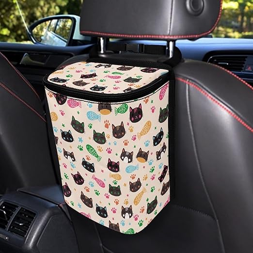 Cute Cat Car Trash Can Leak Proof Multipurpose Trash Bin for Cars Easy to Install Car Trash Bag Hanging Interior Accessory Compatible with Cars,SUV,Trucks