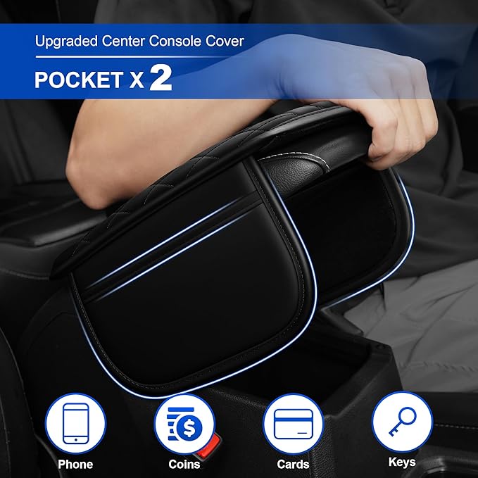 Center Console Cover Compatible with Chevrolet/Chevy Equinox Leather Car Armrest Cover with Storage Pockets.,Anti-Scratch Auto Armrest Pad Accessory （Black