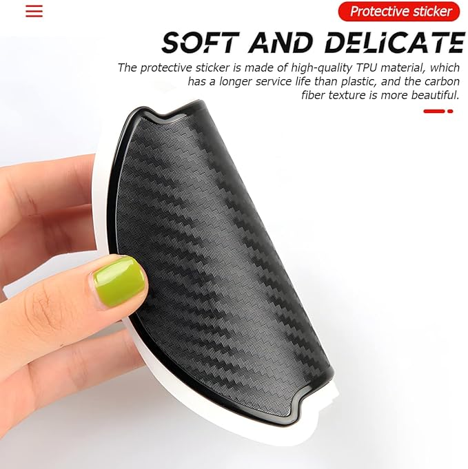 4Pcs Car Door Handle Stickers, 3D Carbon Fiber Texture Auto Door Cup Protective Film, TPU Scratch Protector Cover Guard Pad, Vehicle Door Bowl Paint Cover, Universal for Most Models (3.74''×3.93'')