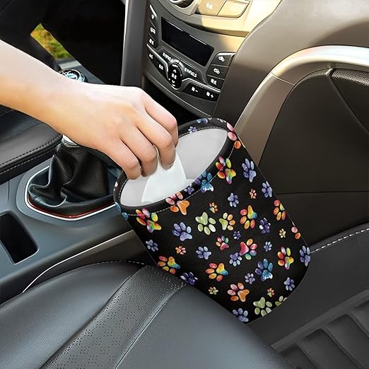 Brosoneto Colorful Dog Paws Car Trash Can Easy Installation Collapsible Back Seat, Front Console, Floor, or Hanging Headrest Waste Basket for Car SUV Trucks