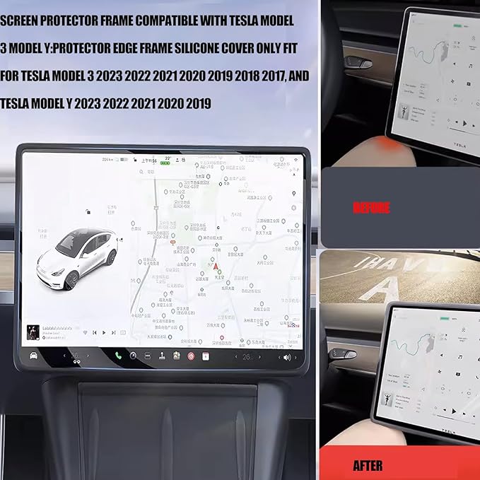 3 in 1 DIY Silicone Pad for Tesla，Center Console Wireless Charging Non Slip Silicone Pad + Screen Protector Frame + Rear View Mirror Cover Compatible with Tesla Model 3/Y 2021-2023