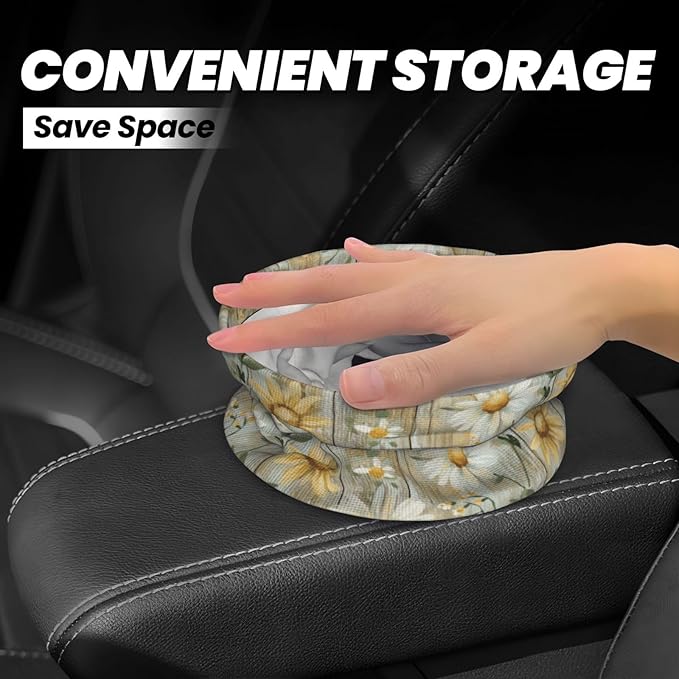 Watercolor Daisy Car Trash Can,Car Accessories Waterproof Car Organizer Foldable Portable Trash Bin Can Be Hung on The Back Seat Garbage Can for Various Cars