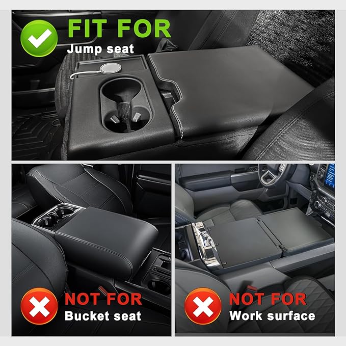 Muslogy Center Console Armrest Cover Compatible with Ford F-150 F150 2015-2025&F250 F350 F450 2017-2026 Comfort Armrest Pad Arm Rest Cushion Vegan Leather Protector 1-Inch Extra Thick(Jump Seat ONLY)