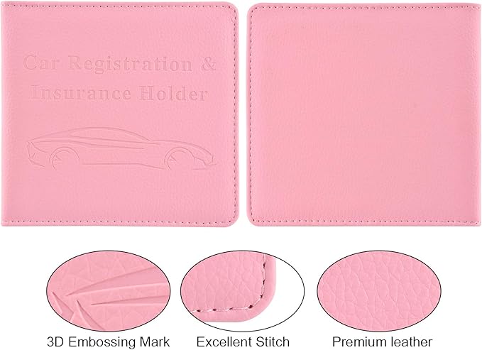 Cacturism Car Registration and Insurance Holder, Vehicle Glove Box Car Organizer，Women Interior Car Accessories Case for Cards, Essential Document, Driver License, Pink | for Cards, Essential Document, Driver License