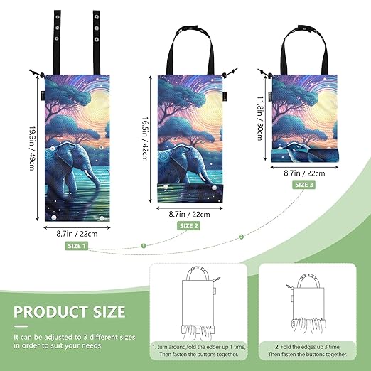 ALAZA Hanging Car Trash Bags Garbage Bag Trash Can for Back Seat Small Elephant Myth Washable Storage Bag Retractable 2 Pack