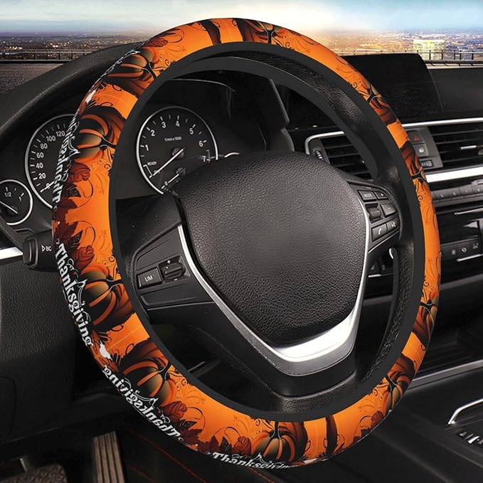 Thanksgiving Day Neoprene Steering Wheel Covers Women Men Car Accessories, Universal 15 Inch Fit Auto, Suvs, Truck