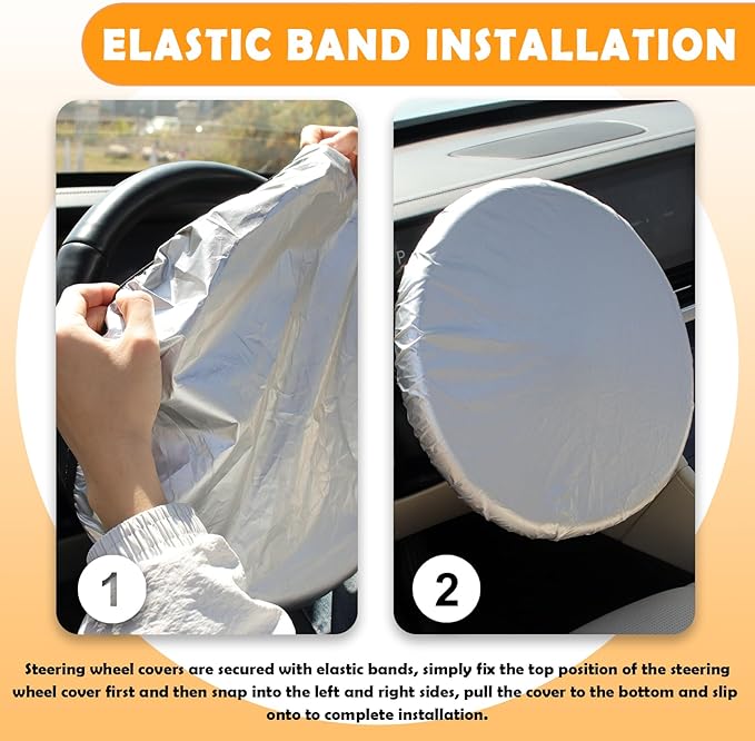Car Steering Wheel Cover Sun Shade with Elastic Bands,210T Silver Coated Car Wheel Cover for Maximum 16.54 Inch Steeringwheels,Universal Truck Steering Wheels Covers