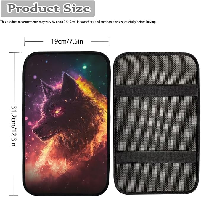 Wolf Print Center Console Armrest Pad for Cars Universal Decorative Car Armrest Box Protector Pad Easy to Install Car Decor Accessories for Sedan SUV Truck