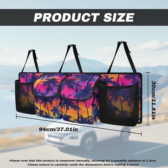 Summer Sunset Car Trunk Organizer Coconut Palm Trunk Hanging Storage Bag with Extra Storage Space for SUVs,Trucks,Vans