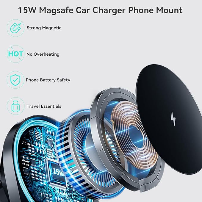 for MagSafe 4Runner Mount Charger, Exclusive fits for 2024-2010 Toyota 4runner, Compatible with iPhone 16/15/14/13/12/Mini Series, Intelligent Heat Dissipation Fast Charging 15W