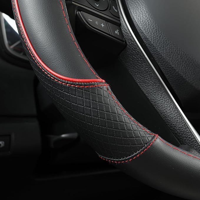 GIANT PANDA Steering Wheel Cover for Toyota, Auto Car Steering Wheel Cover for Toyota Highlander 4Runner Tacoma Corolla Camry - Black+Red Trim