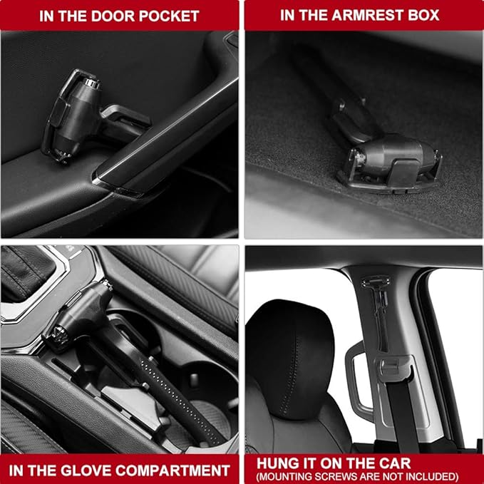 MOTORBUDDY 2-Pack Car Safety Hammer, 3-in-1 Auto Emergency Escape Hammer with Window Breaker and Seat Belt Cutter, Striking Black Emergency Escape Tool for Car Accidents