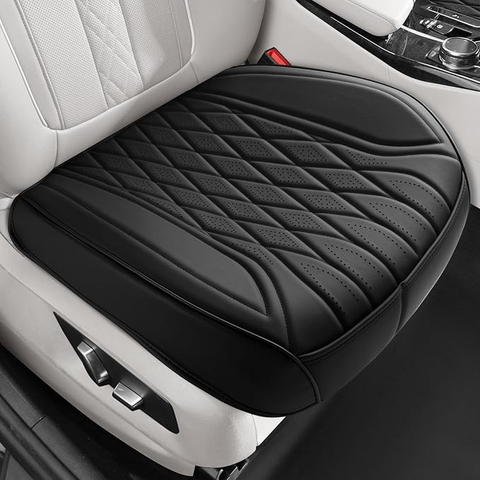 EQUIDEVDY 2 Pack Leather Bottom Car Seat Covers,Front Seat Covers for Cars,Driver Car Seat Cover,Luxury Faux Leather Seat Protectors,Full Wrap,Waterproof,for Most Vehicles,Sedan,SUV,Truck (Black)