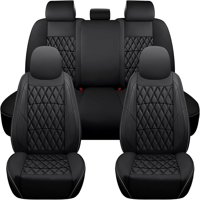 NS YOLO Leather Car Seat Covers,Universal Fit for Most Cars,SUVs and Sedans,Waterproof Luxury Leatherette Cushions, 5 Seats Protectors (Black, Full Set-5 Seats(Front and Rear))