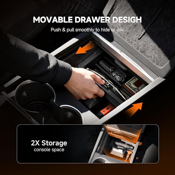 DooGooCoo Center Console Organizer for Tesla New Model Y Juniper/Model 3 [2-Layer Design, Easy Slide] Keep Console Clutter-Free Custom Fit for 2024-2026 Model 3 & Juniper Model Y Accessories, 4PC