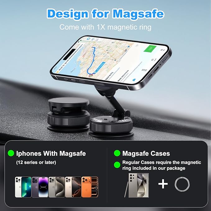 MORKEYA Magnetic Car Phone Holder Mount for Dashboard & Windshield, Strong Suction & N52 Magnet, 360° Adjustable Hands-Free Mount Compatible with iPhone and Android Phones