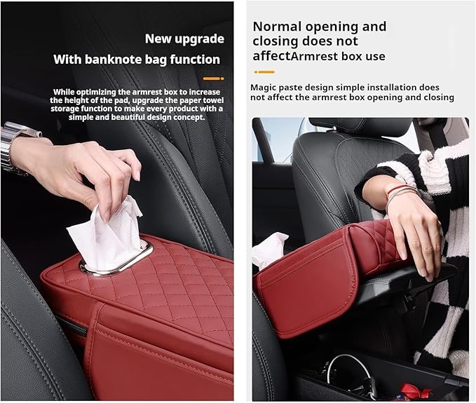 Car Armrest Pads for Hyundai Santa Fe Sport 2013 2014 2015 2016 2017 2018,Leather Center Console Covers Waterproof Anti-Slip Scratch Comfortable Automobile Protective Accessories,Claret