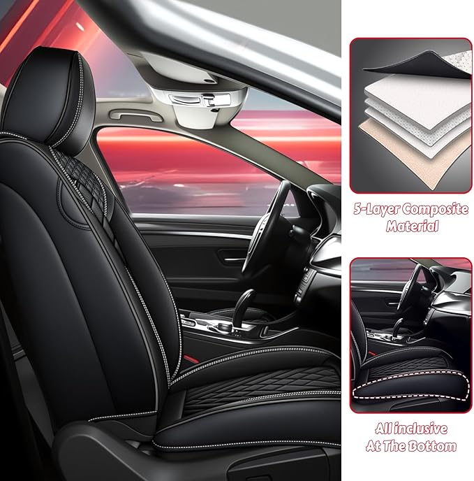LPDK for Kia Sportage Car Seat Covers Full Set, Leather Seat Covers for Car,Lumbar Muscle Pain Healing Function, Waterproof Automobile Seat Protector with Lumbar Support(Black)