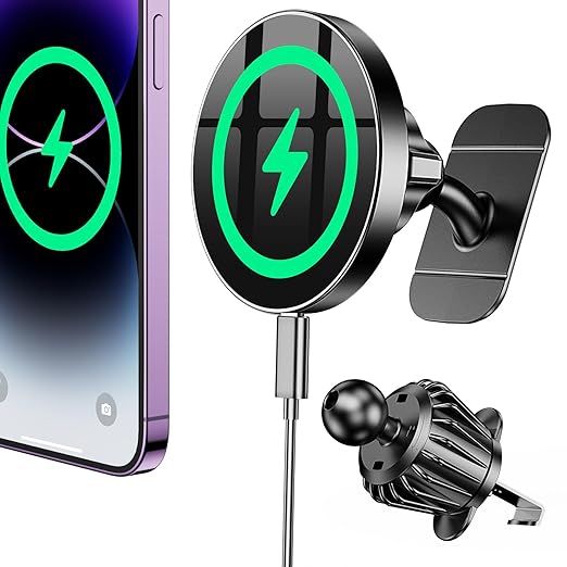 Coolpow for Magsafe Car Mount Charger【100% Stable】15W Magsafe Car Charger Magnetic Phone Holders for Your Car Accessories for Women Men Car Phone Holder Wireless Car Charger for iPhone 17 16 15 14 13