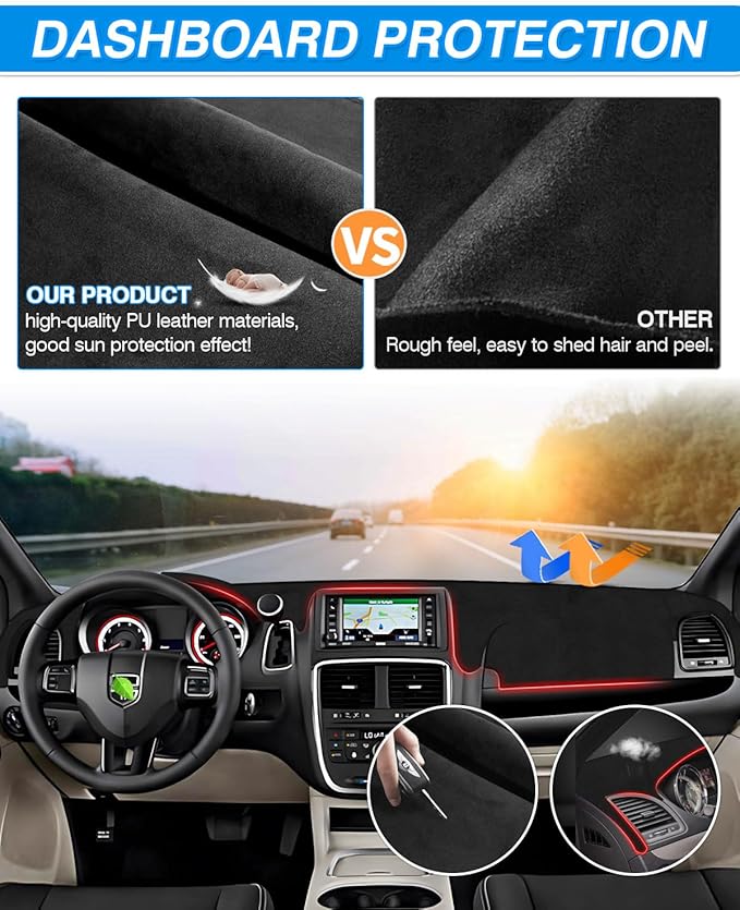 CARTIST Dashboard Cover Custom Fit for Dodge Grand Caravan 2011-2020 /Chrysler Town Country 2011-2016 Accessories Dash Cover Mat Pad Black