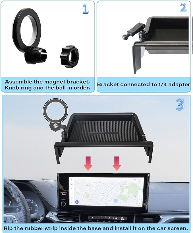 Car Phone Holder for 2025 Toyota Sienna Accessories Apply to 12.3 Inch Screen Fixed Clip Magnetic Cell Phone Mount Hands-Free 360 Degree Rotation with Dashboard Storage Tray
