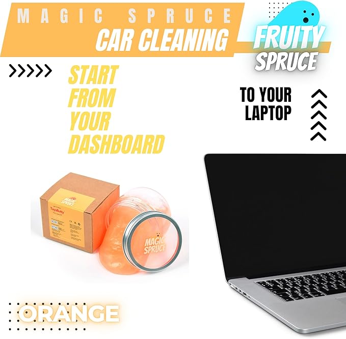 MAGIC SPRUCE Car Cleaning Gel Kit for Car Interior, High End Orange Scented Cleaning Putty in Classy Jar, Detailing Cleaning Gel Universal Dust Cleaner, for Keyboard Laptop, Car cleaning Supplies