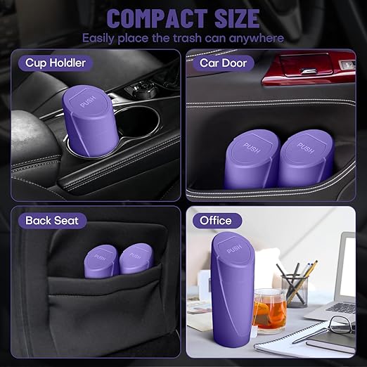 SGLRT Car Trash Can Bin with Lid-2 Packs Car Garbage Can Cup Holder-Purple Mini Leakproof Vehicle Garbage Bin with 40pcs Trash Bags-Automotive Organizers and Storage for Front Back Seat Accessories