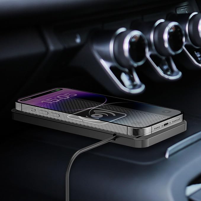 GOWENIC 20W Car Charging Pad, Fast Wireless Phone Charger Magnetic Wireless Charging Pad for 21 22 23 with 30cm USB C Cable Adjustable Size Cool Charger No Heat Build Up